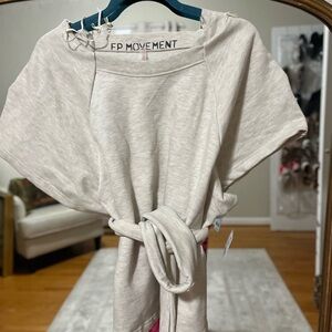 We The Free Light Gray Tie-Front Top